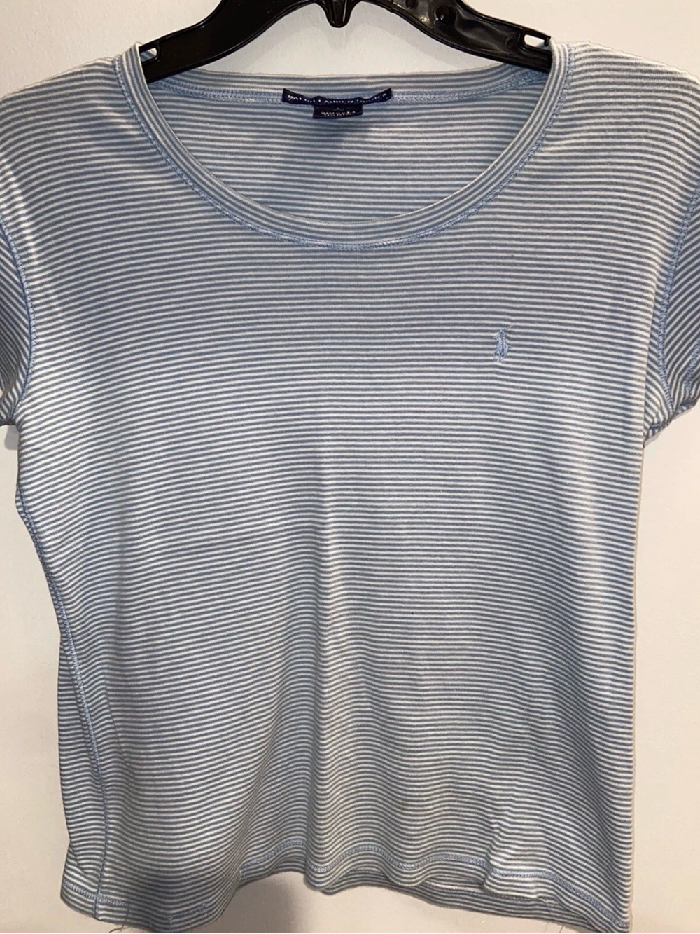 Ralph Lauren Light Blue and White Striped Short Sleeve Tee 100% cotton coastal